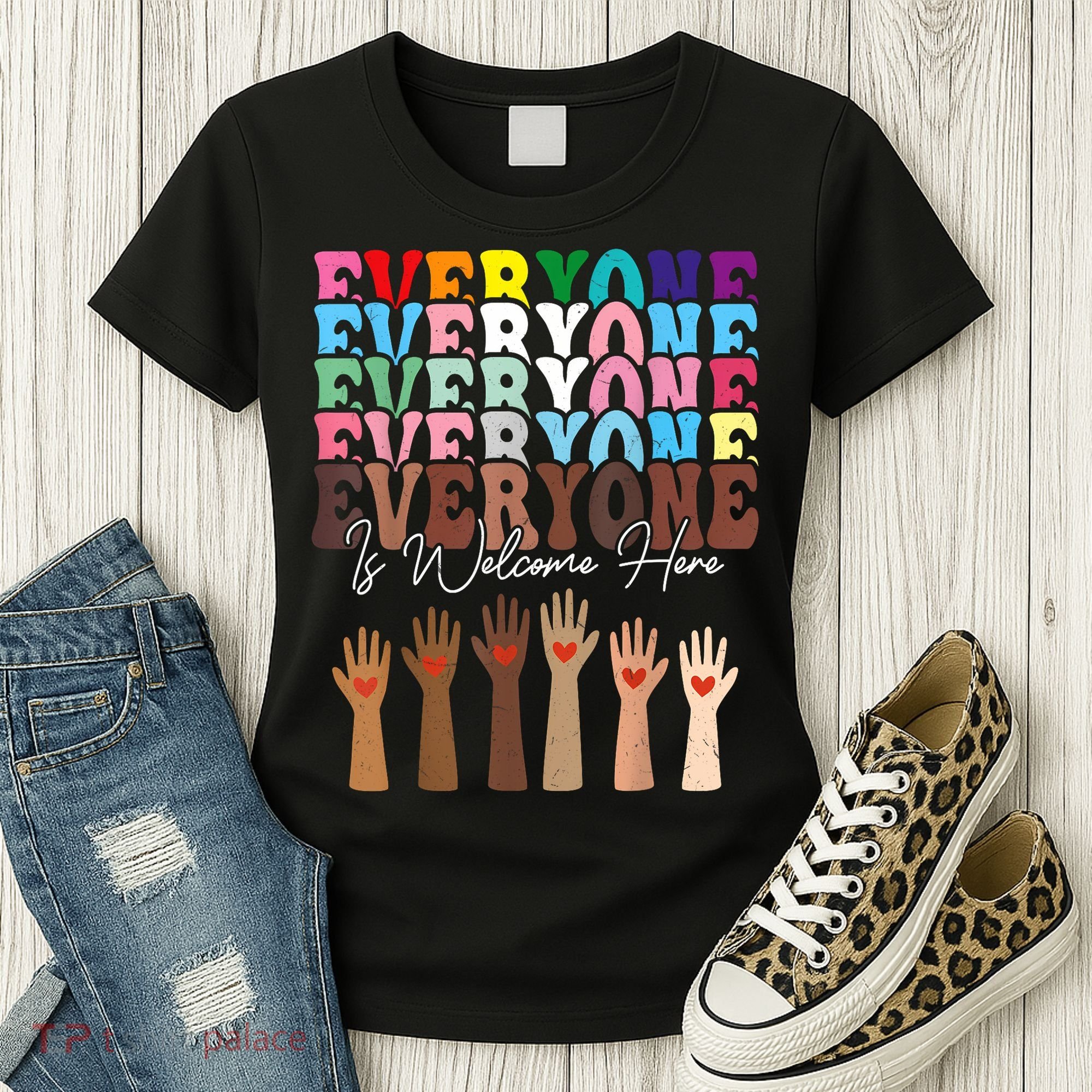 Everyone Is Welcome Here Retro Groovy Diversity Teachers Women's T-Shirt