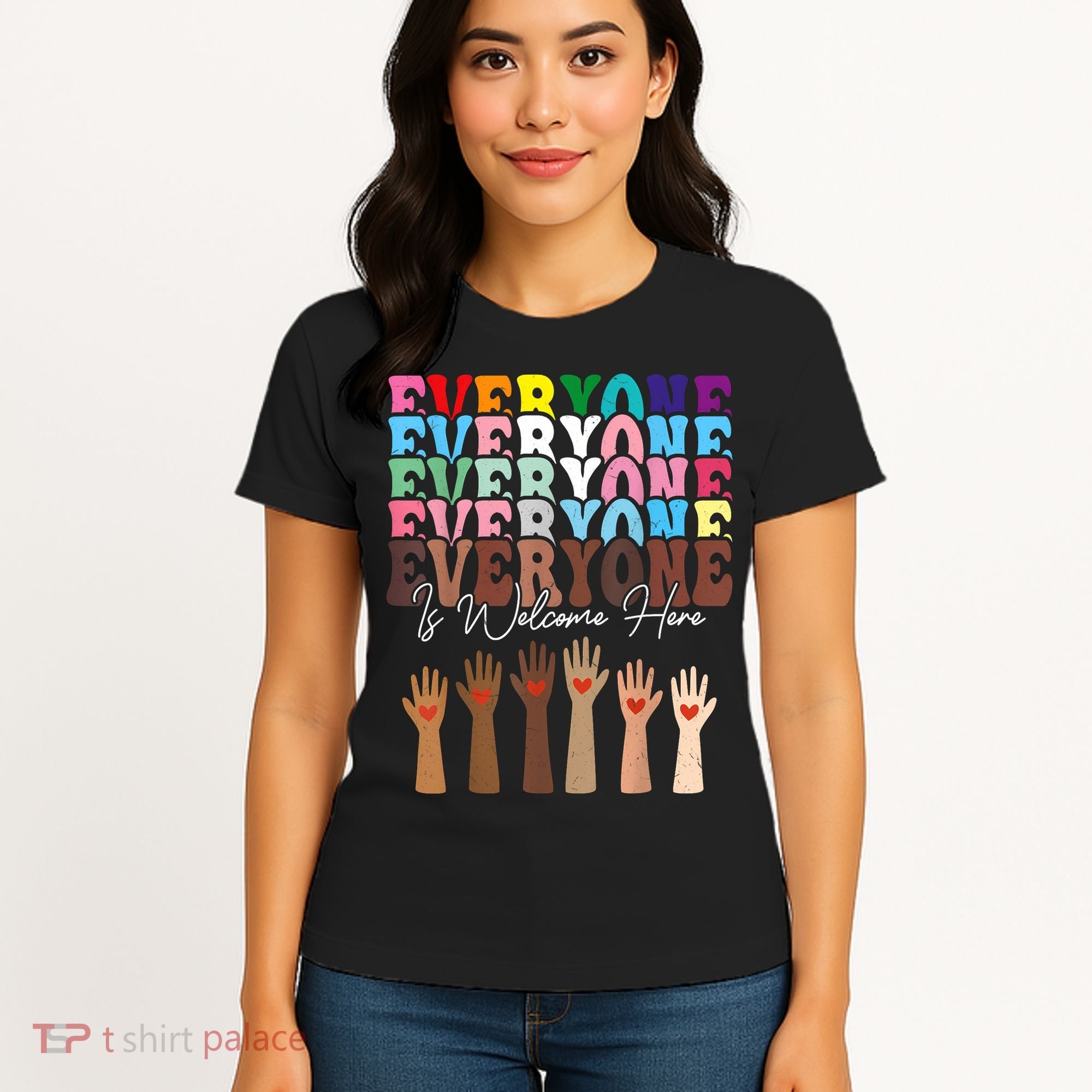 Everyone Is Welcome Here Retro Groovy Diversity Teachers Women's T-Shirt