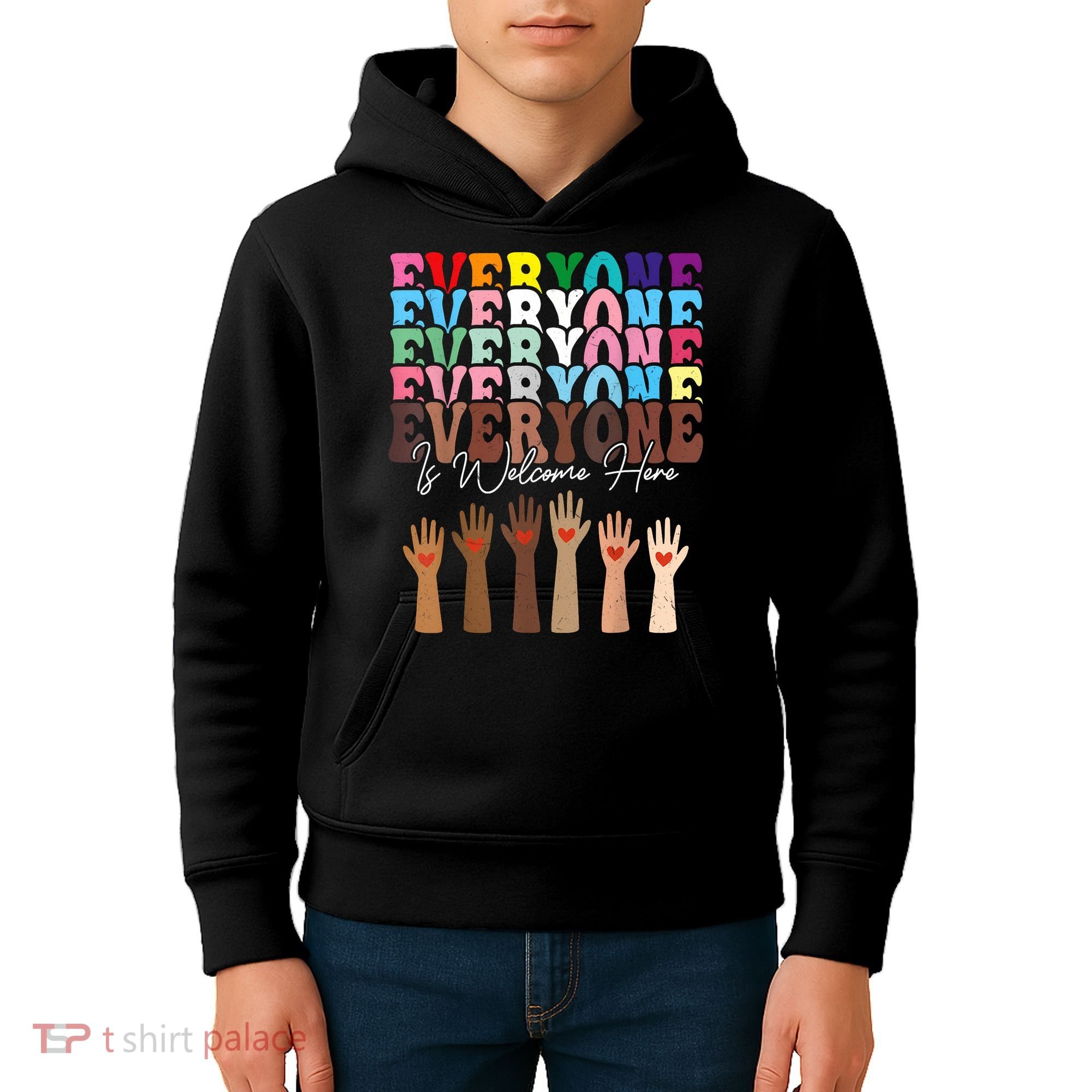 Everyone Is Welcome Here Retro Groovy Diversity Teachers Kids Hoodie