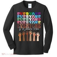 Everyone Is Welcome Here Retro Groovy Diversity Teachers Kids Long Sleeve Shirt thumb 0