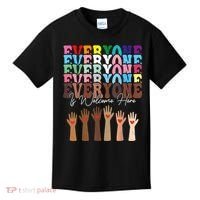 Everyone Is Welcome Here Retro Groovy Diversity Teachers Kids T-Shirt thumb 0