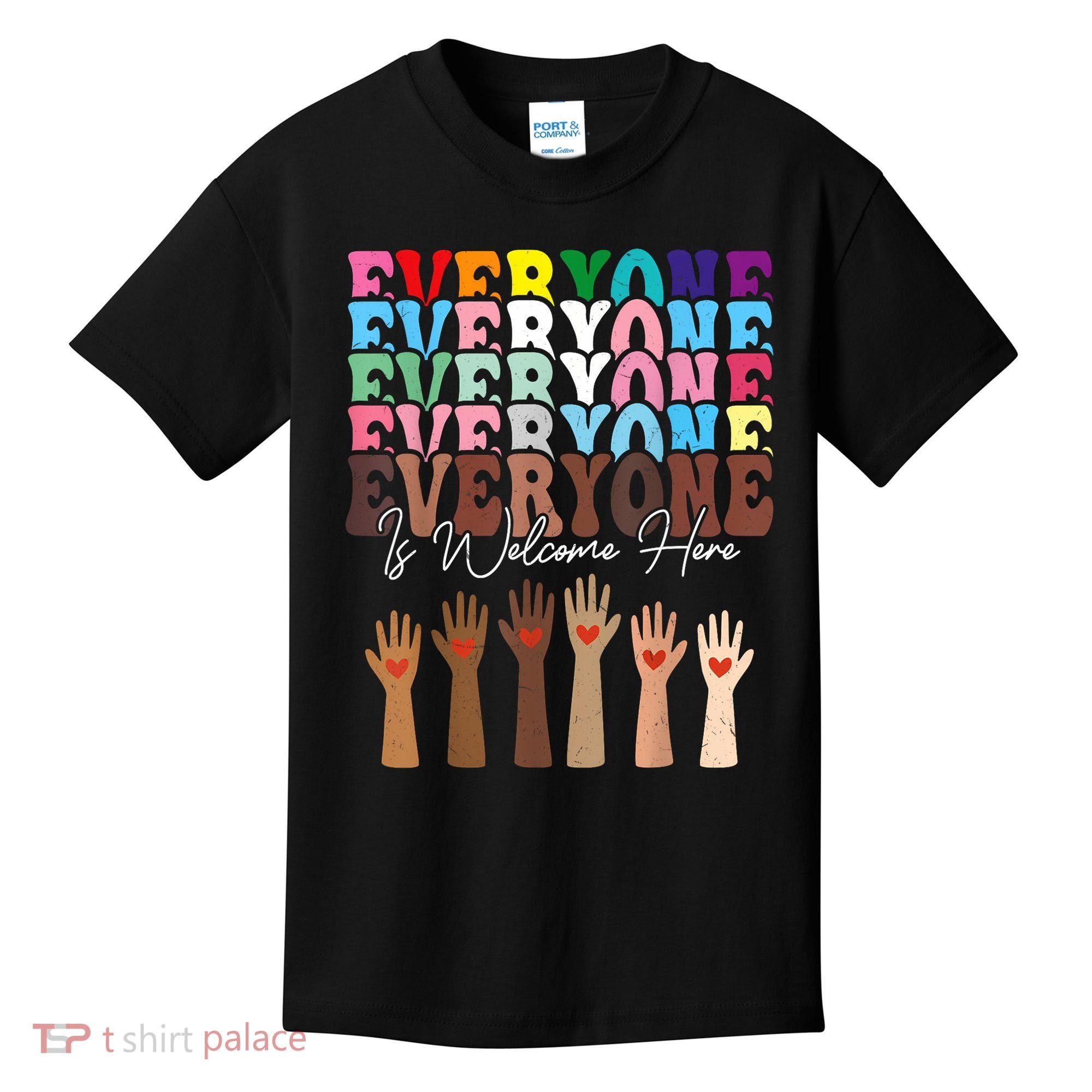 Everyone Is Welcome Here Retro Groovy Diversity Teachers Kids T-Shirt