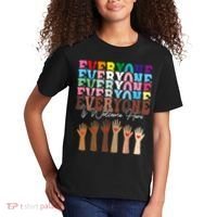 Everyone Is Welcome Here Retro Groovy Diversity Teachers Kids T-Shirt thumb 2