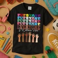 Everyone Is Welcome Here Retro Groovy Diversity Teachers Kids T-Shirt thumb 3