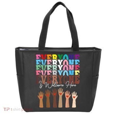 Everyone Is Welcome Here Retro Groovy Diversity Teachers Tote Bag