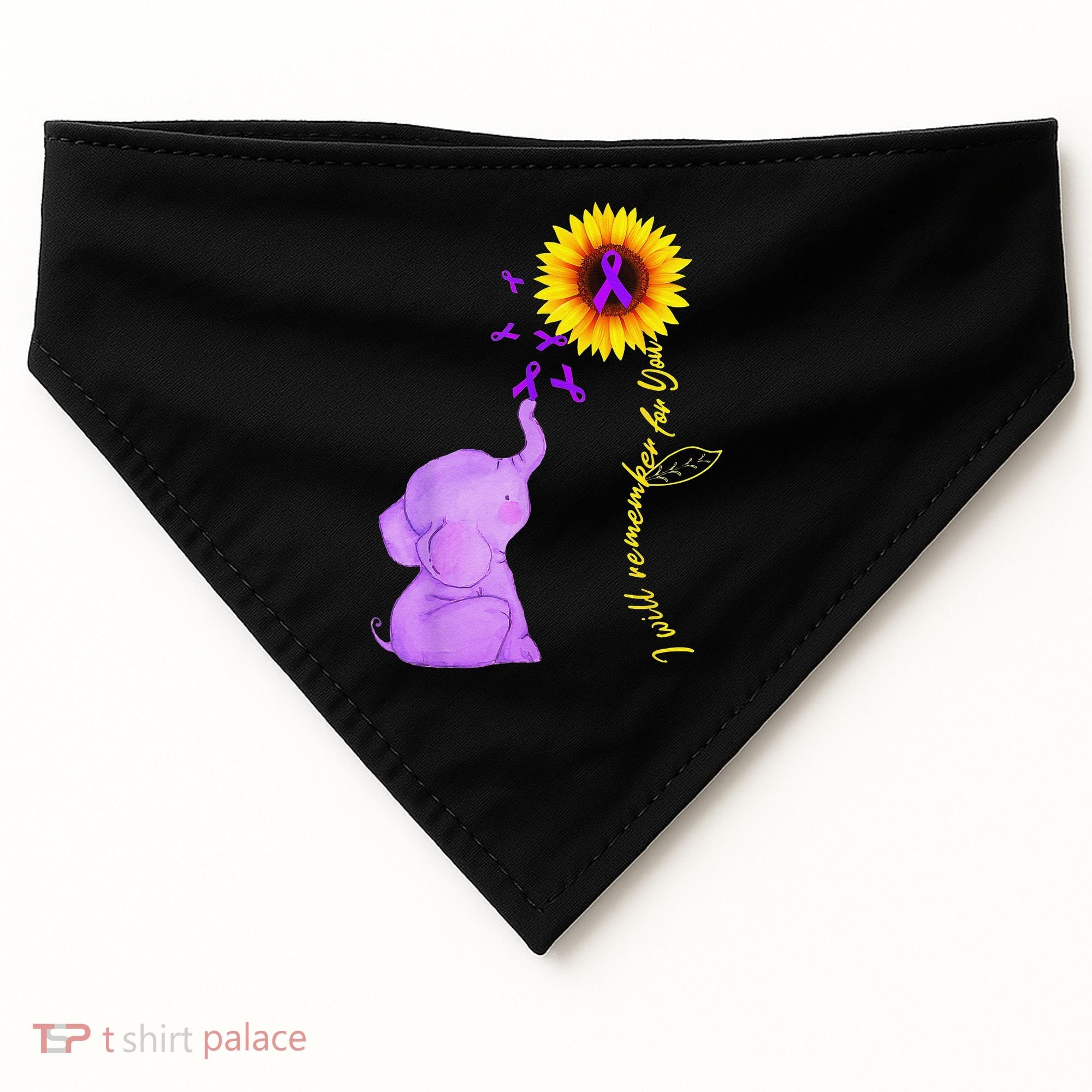 Elephant I Will Remember For You Sunflower Alzheimer USA-Made Doggie Bandana