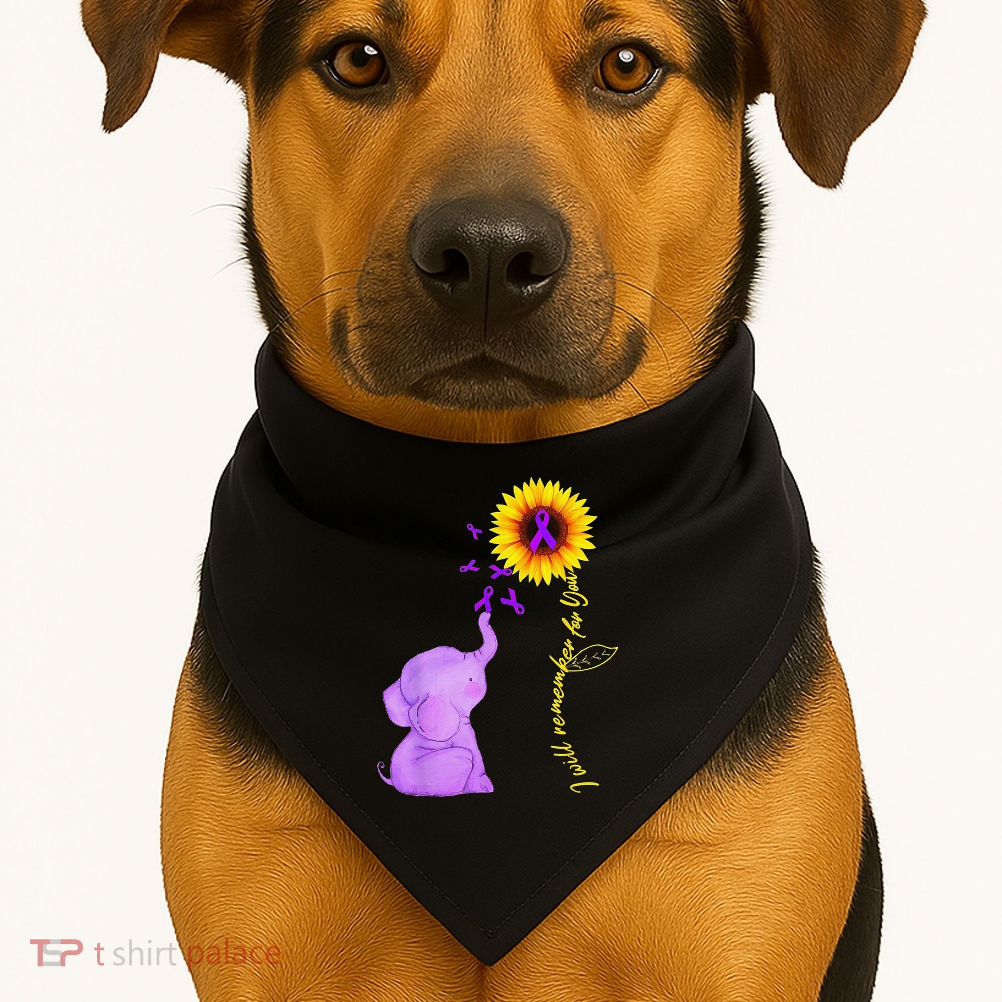 Elephant I Will Remember For You Sunflower Alzheimer USA-Made Doggie Bandana
