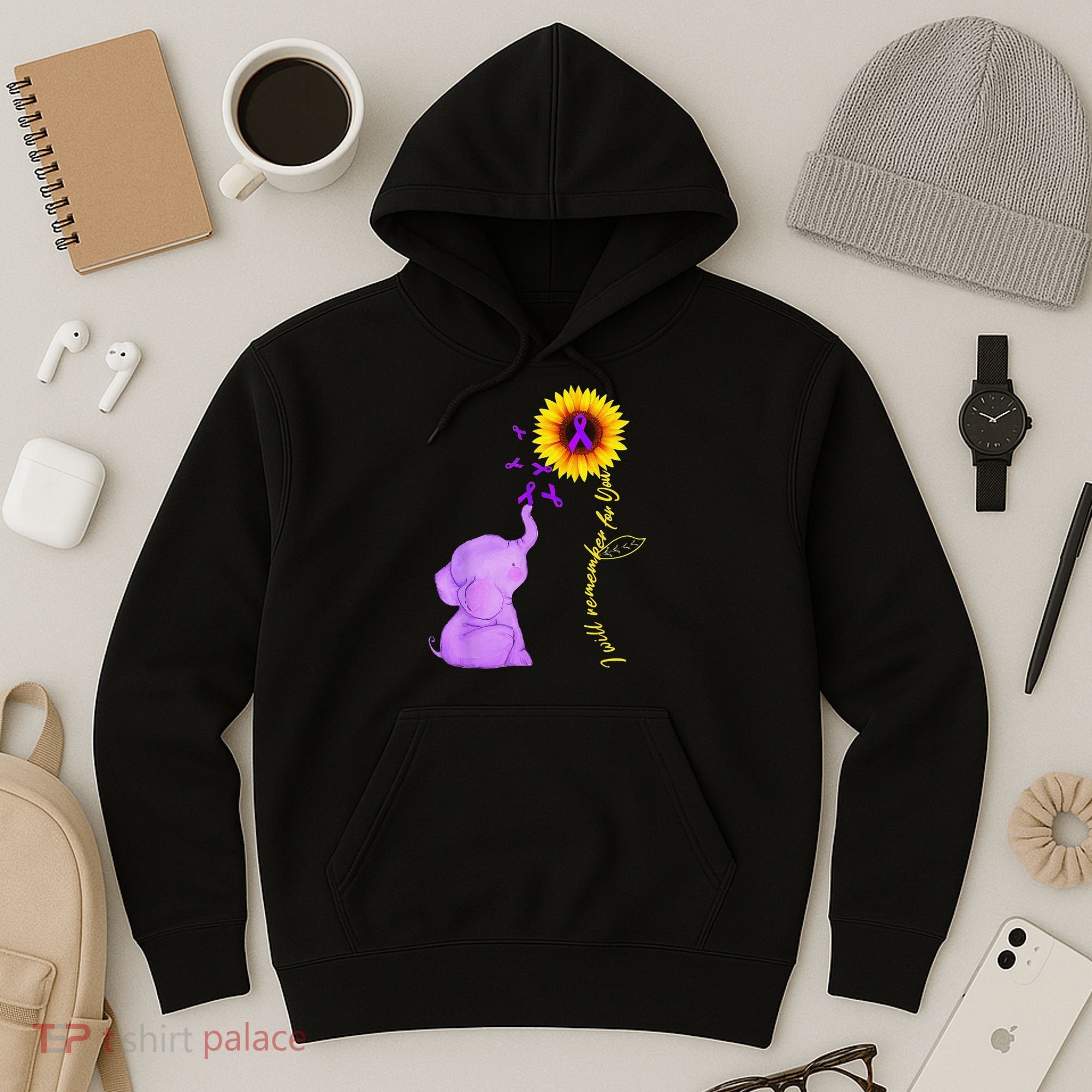 Elephant I Will Remember For You Sunflower Alzheimer Hoodie
