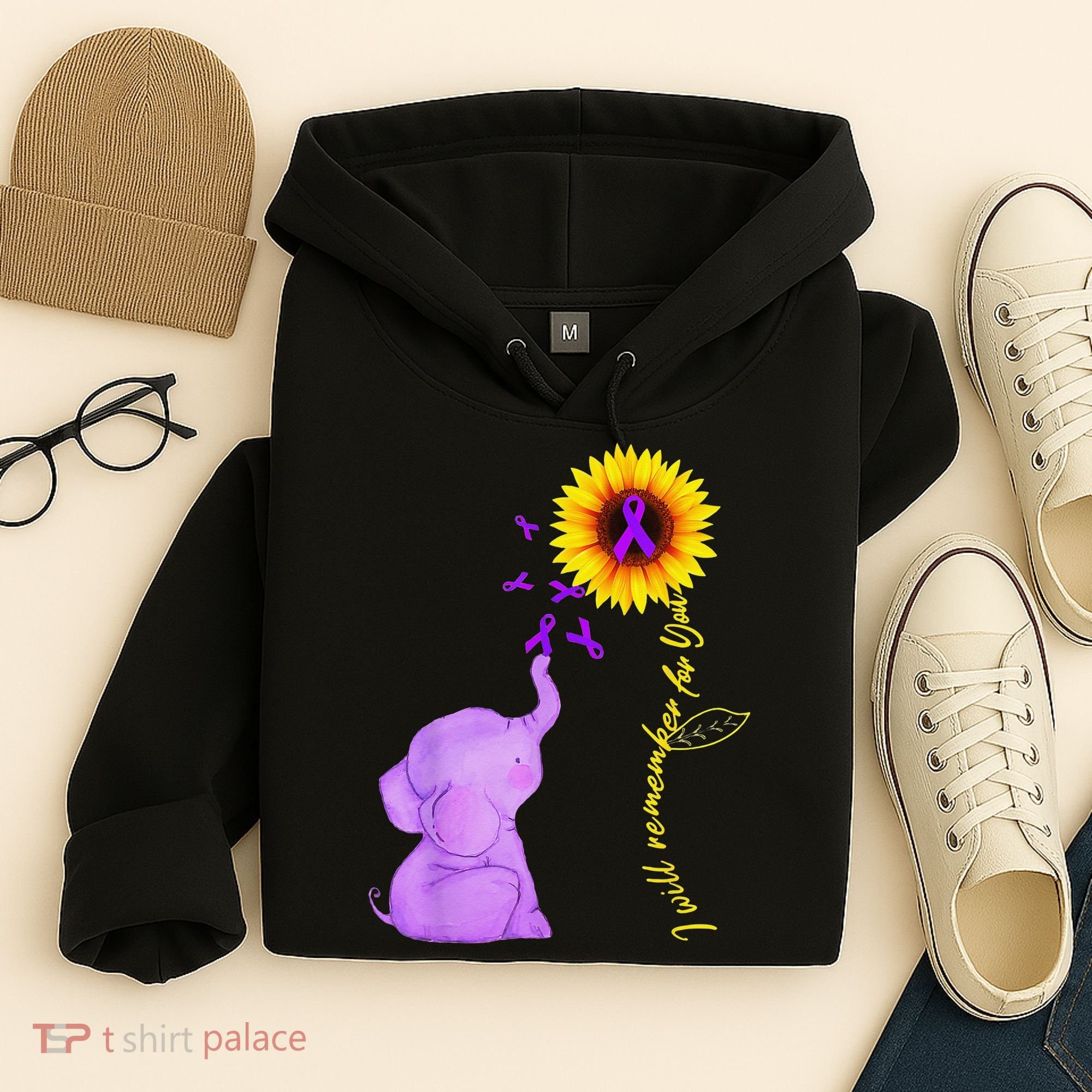 Elephant I Will Remember For You Sunflower Alzheimer Hoodie