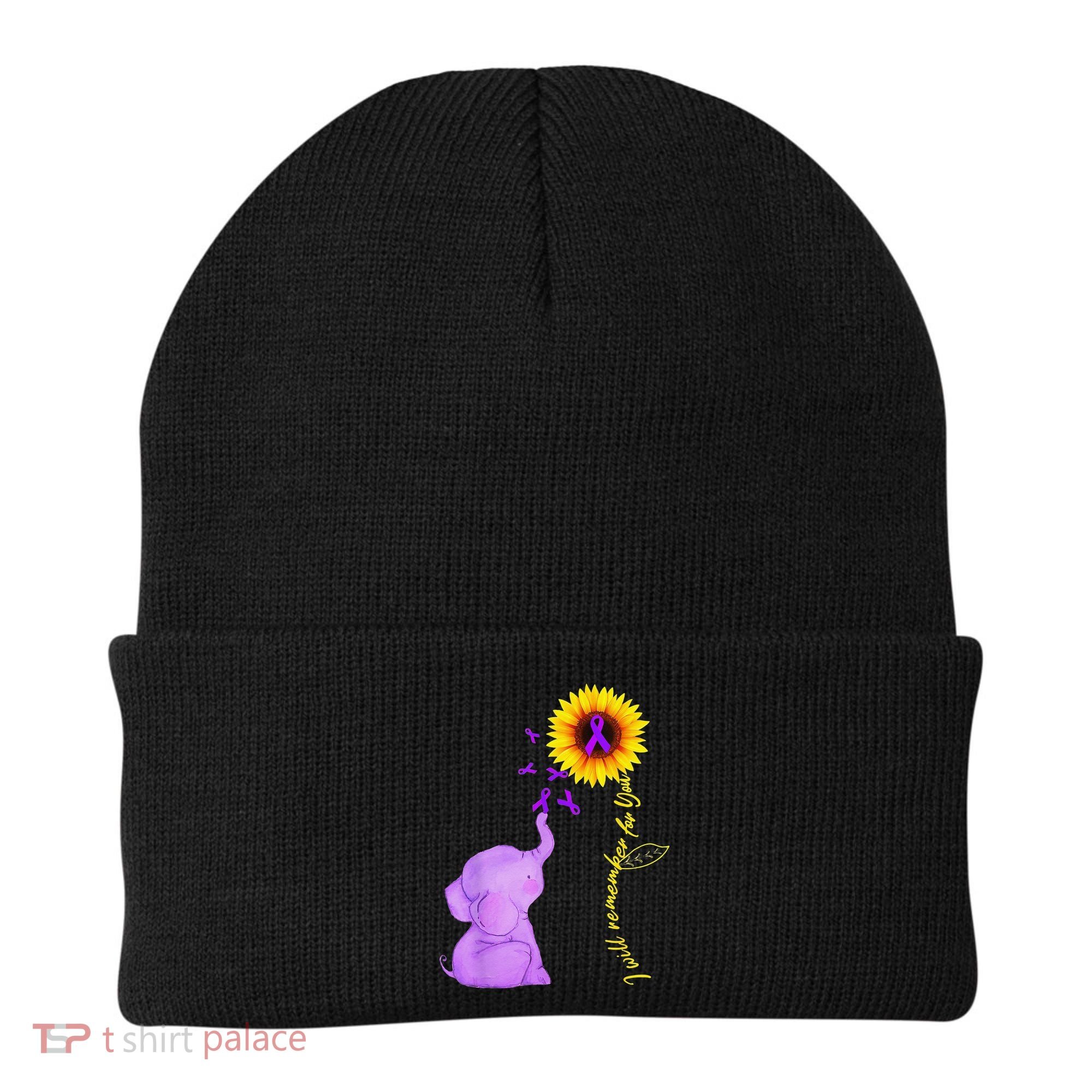 Elephant I Will Remember For You Sunflower Alzheimer Beanie