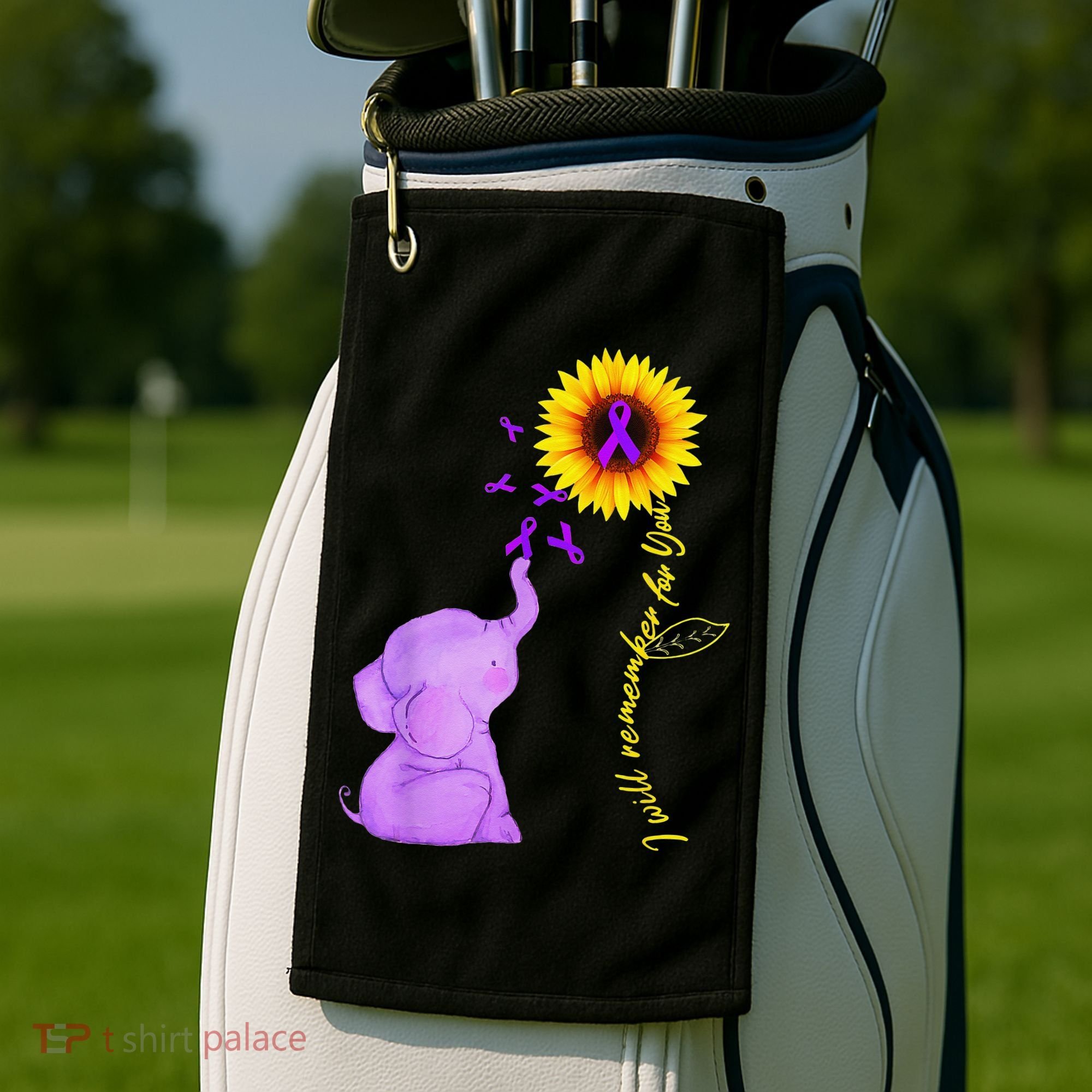 Elephant I Will Remember For You Sunflower Alzheimer Golf Towel