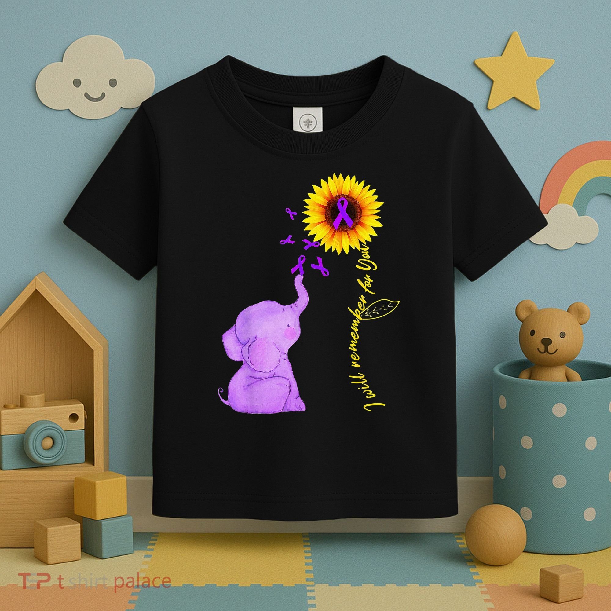 Elephant I Will Remember For You Sunflower Alzheimer Toddler T-Shirt