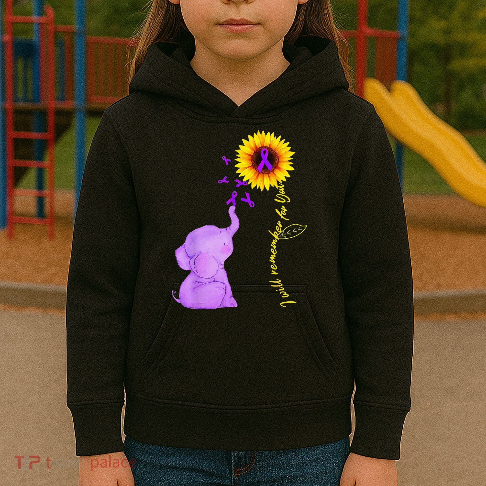 Elephant I Will Remember For You Sunflower Alzheimer Kids Hoodie