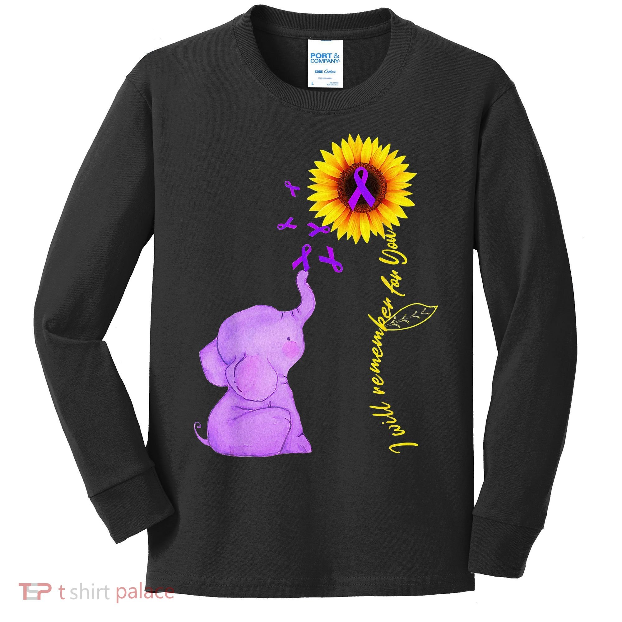 Elephant I Will Remember For You Sunflower Alzheimer Kids Long Sleeve Shirt
