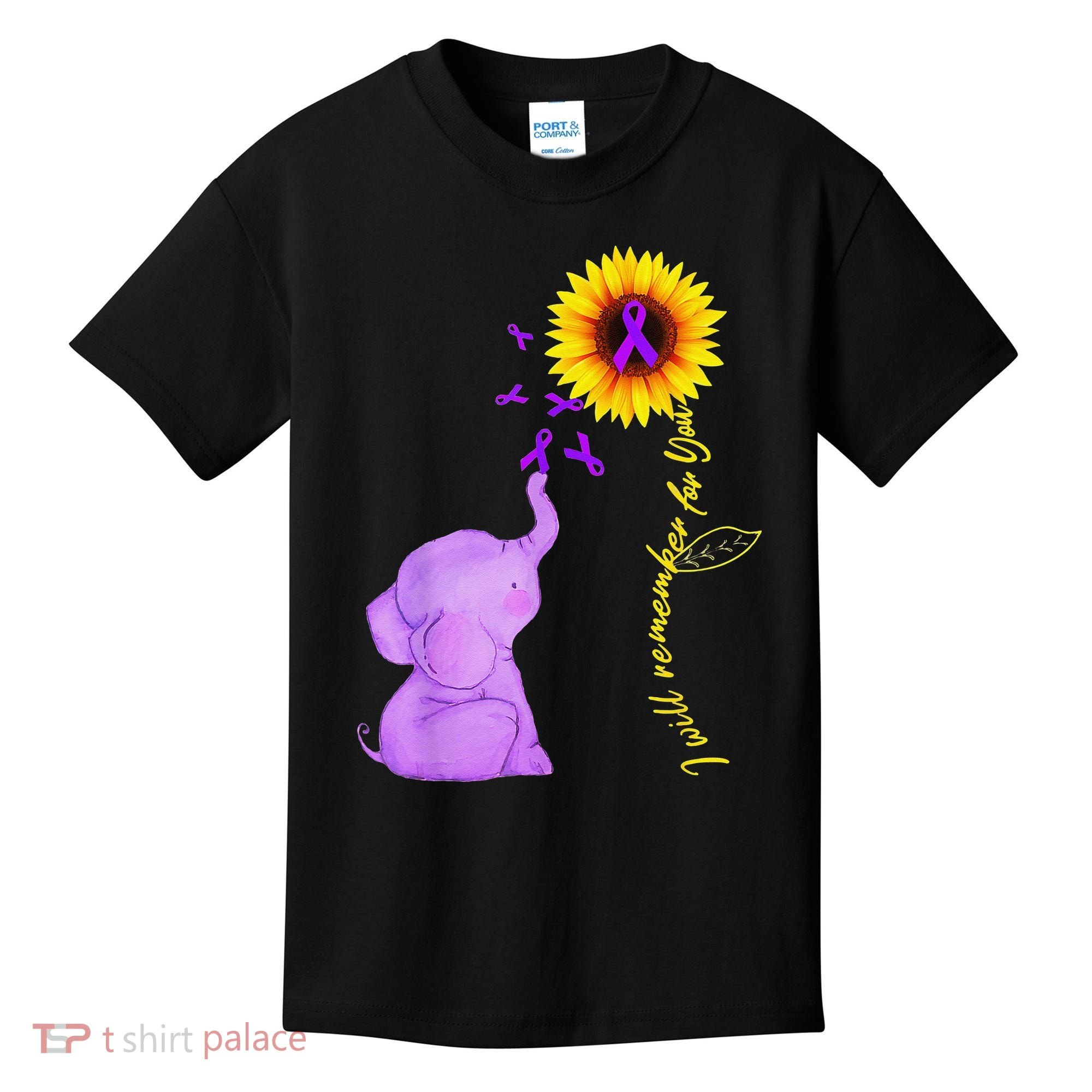 Elephant I Will Remember For You Sunflower Alzheimer Kids T-Shirt