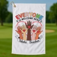 Everyone Is Welcome Here Idaho Teacher Golf Towel thumb 1