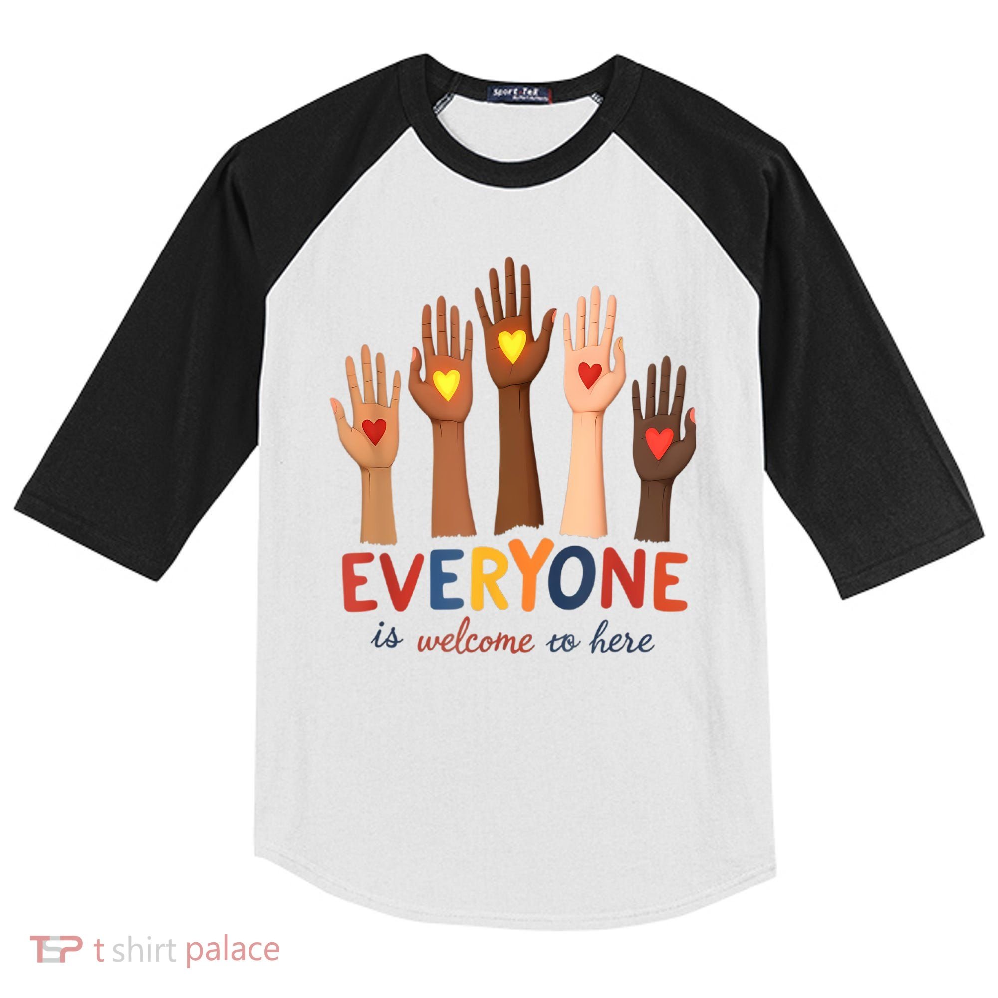 Everyone Is Welcome Here Idaho Teacher Belongs Educator Kids Colorblock Raglan Jersey