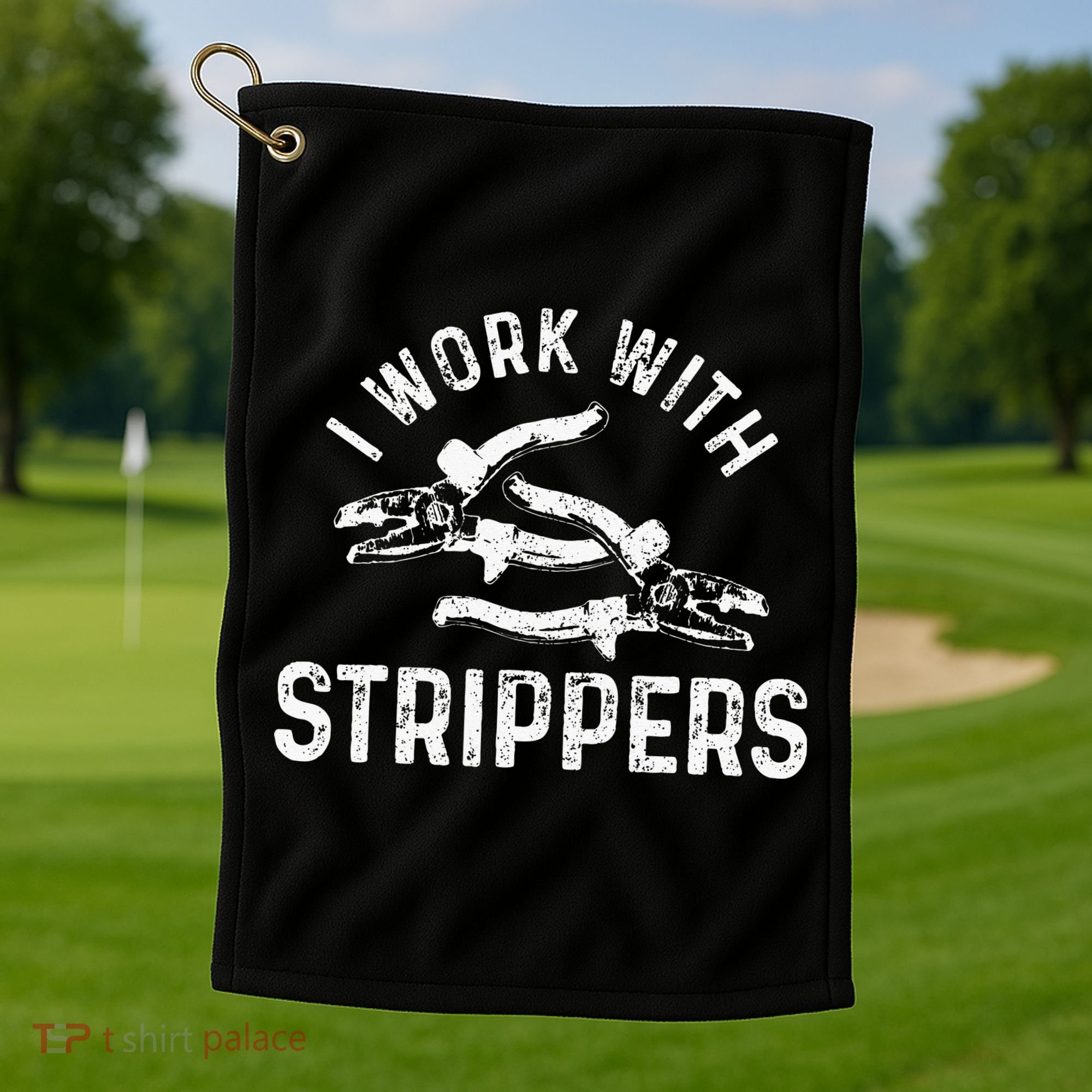 Electrician I Work With Strippers Funny Electrician Gift Golf Towel