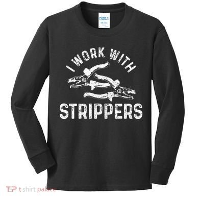 Electrician I Work With Strippers Funny Electrician Gift Kids Long Sleeve Shirt