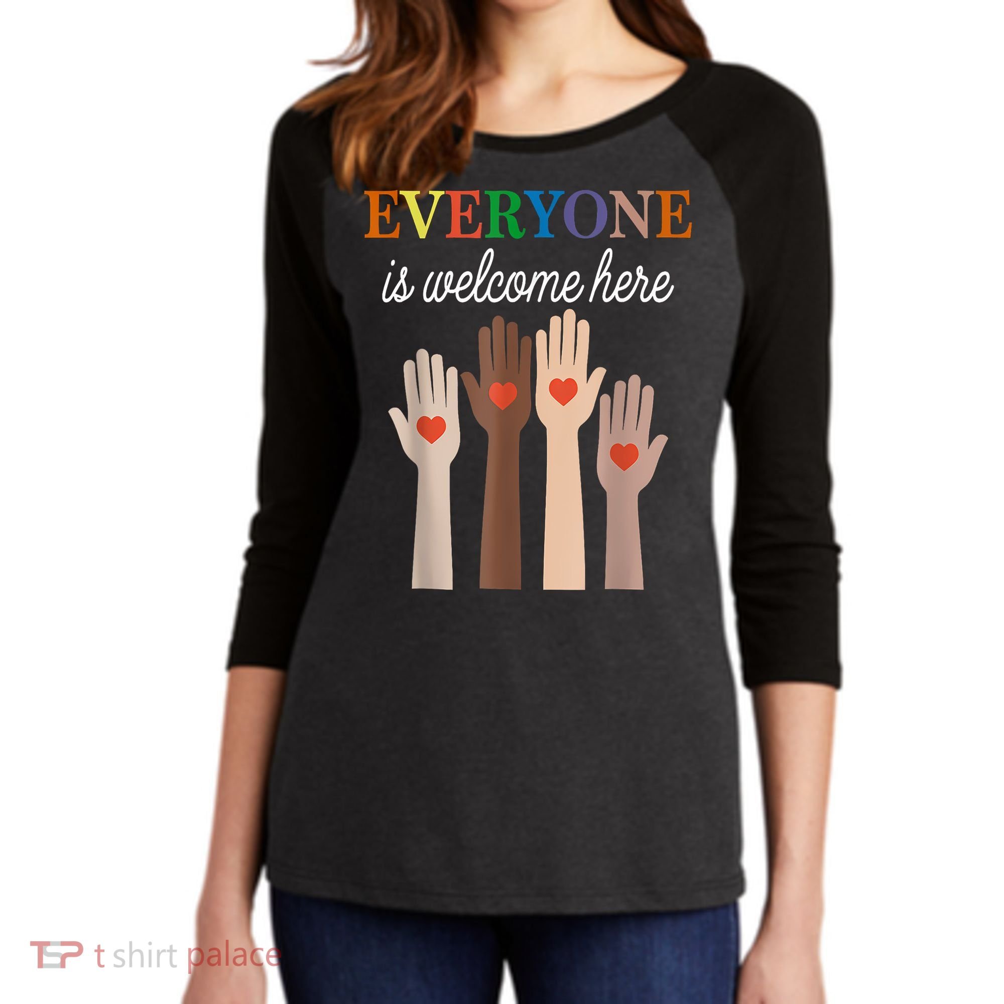Everyone Is Welcome Here Idaho Women's Tri-Blend 3/4-Sleeve Raglan Shirt