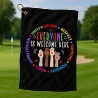 Everyone Is Welcome Here Idaho Teacher Golf Towel thumb 1