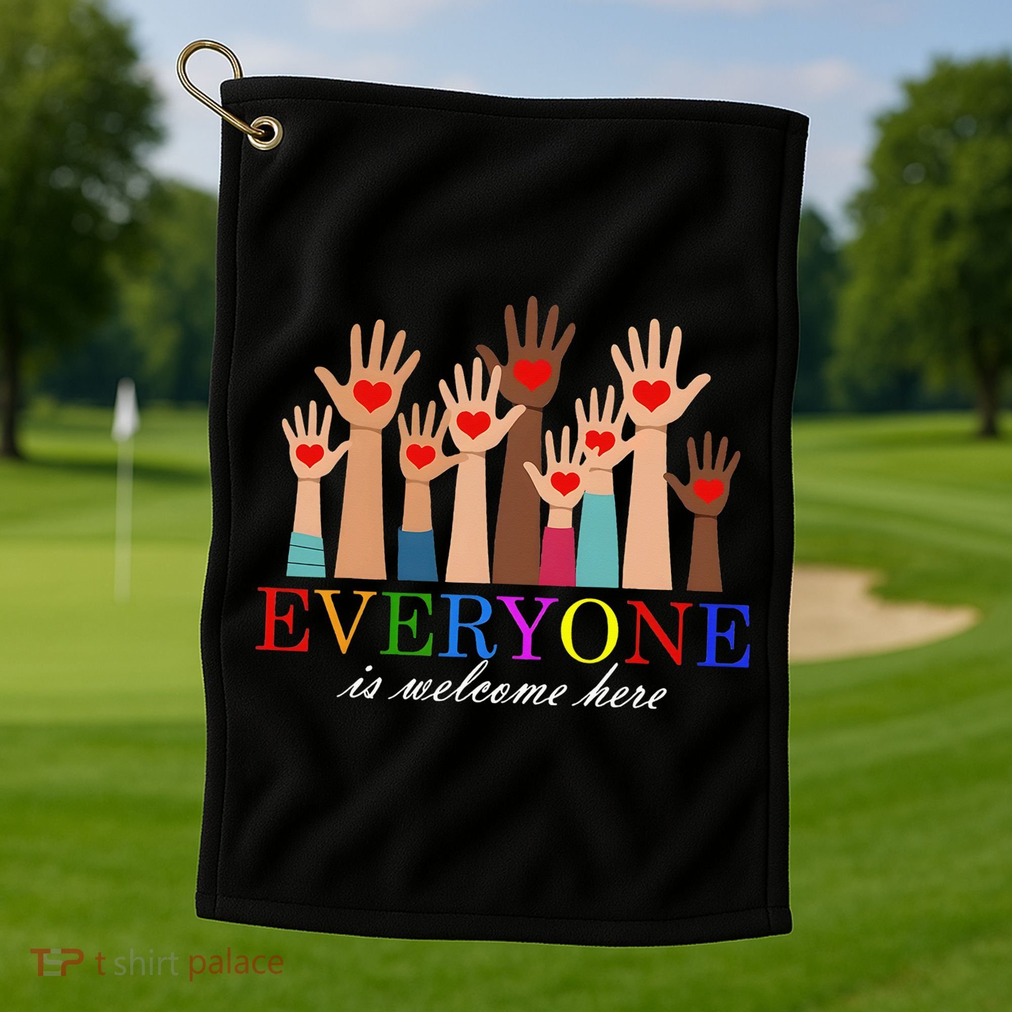 Everyone Is Welcome Here Idaho Teacher Support Lgbt Heart Golf Towel