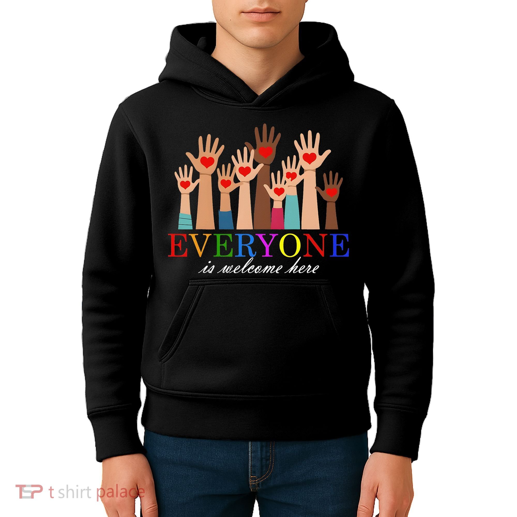 Everyone Is Welcome Here Idaho Teacher Support Lgbt Heart Kids Hoodie