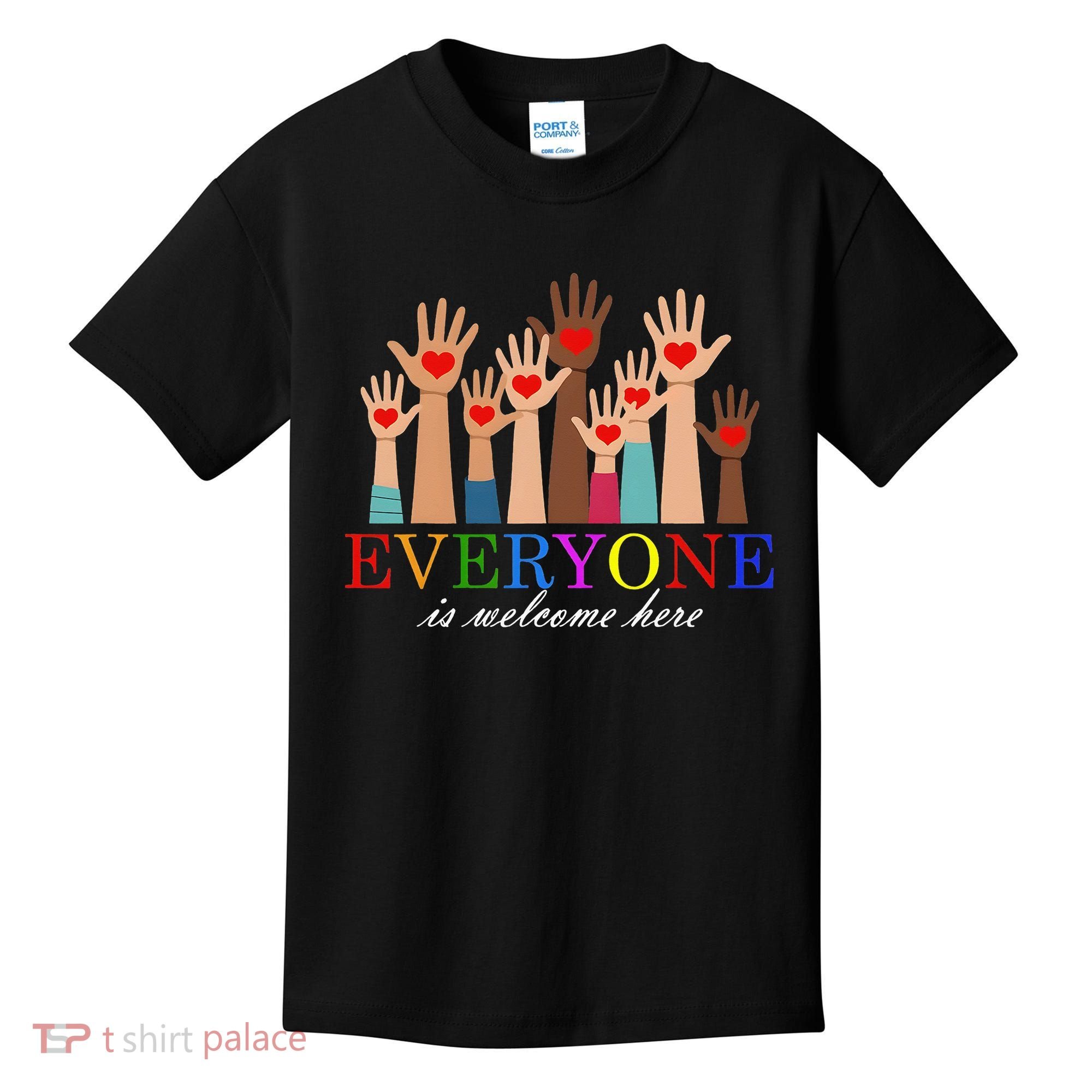 Everyone Is Welcome Here Idaho Teacher Support Lgbt Heart Kids T-Shirt