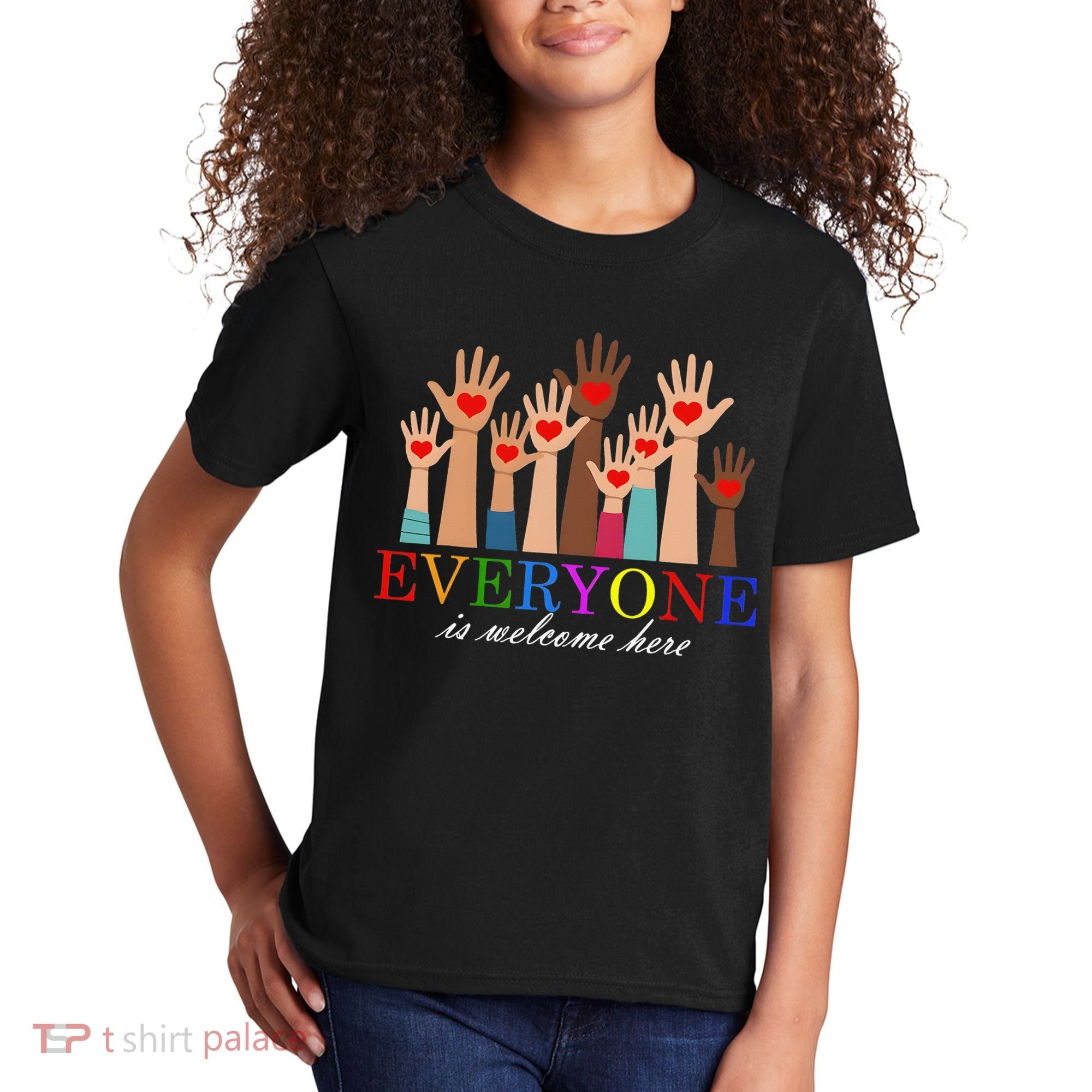 Everyone Is Welcome Here Idaho Teacher Support Lgbt Heart Kids T-Shirt