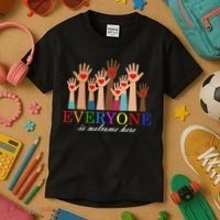 Everyone Is Welcome Here Idaho Teacher Support Lgbt Heart Kids T-Shirt thumb 3