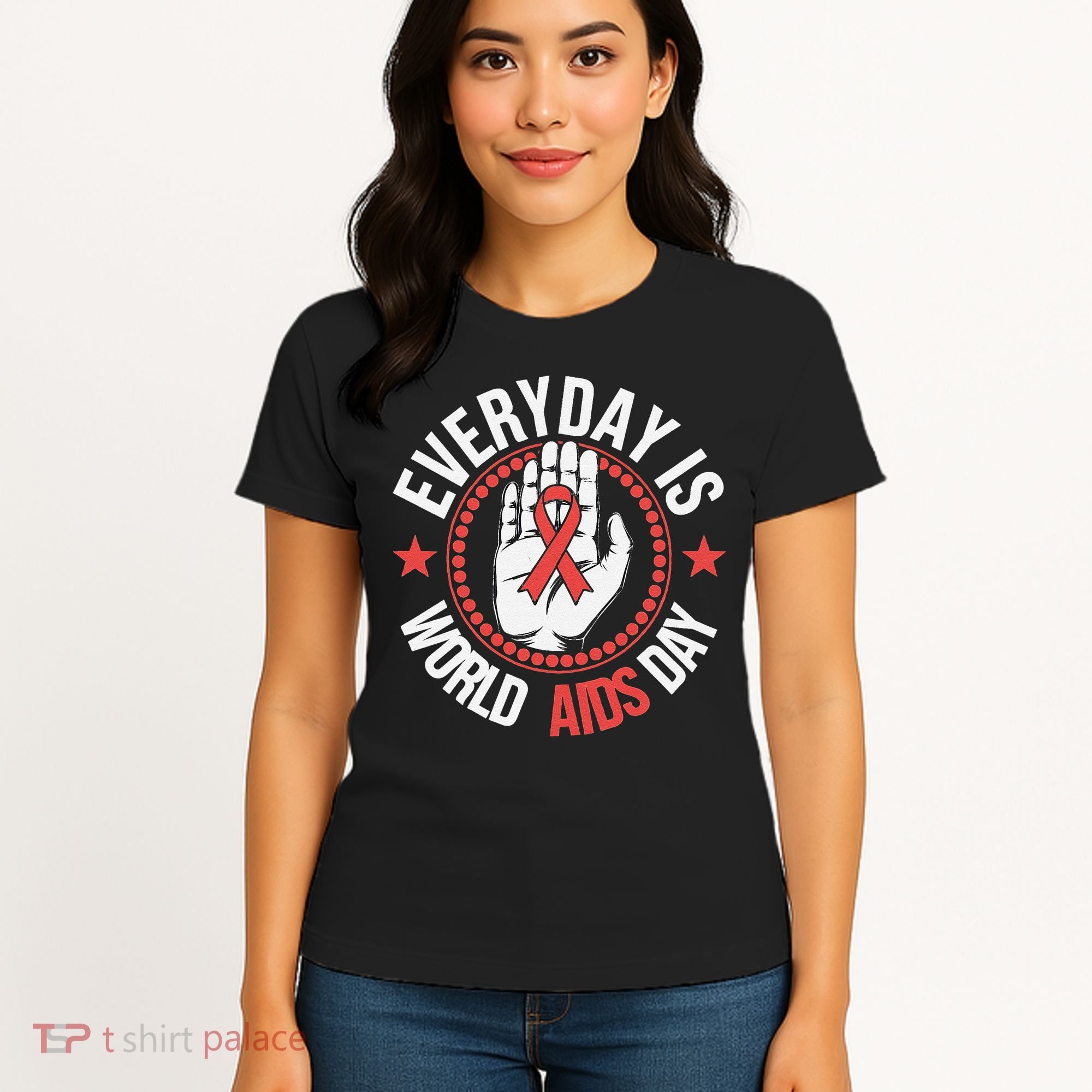 Everyday Is World Aids Day HIV AIDS Awareness Red Ribbon Women's T-Shirt
