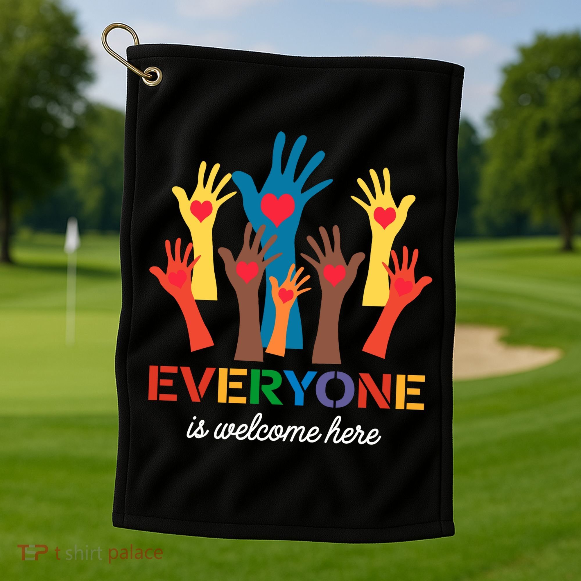 Everyone Is Welcome Here Idaho Teacher Golf Towel