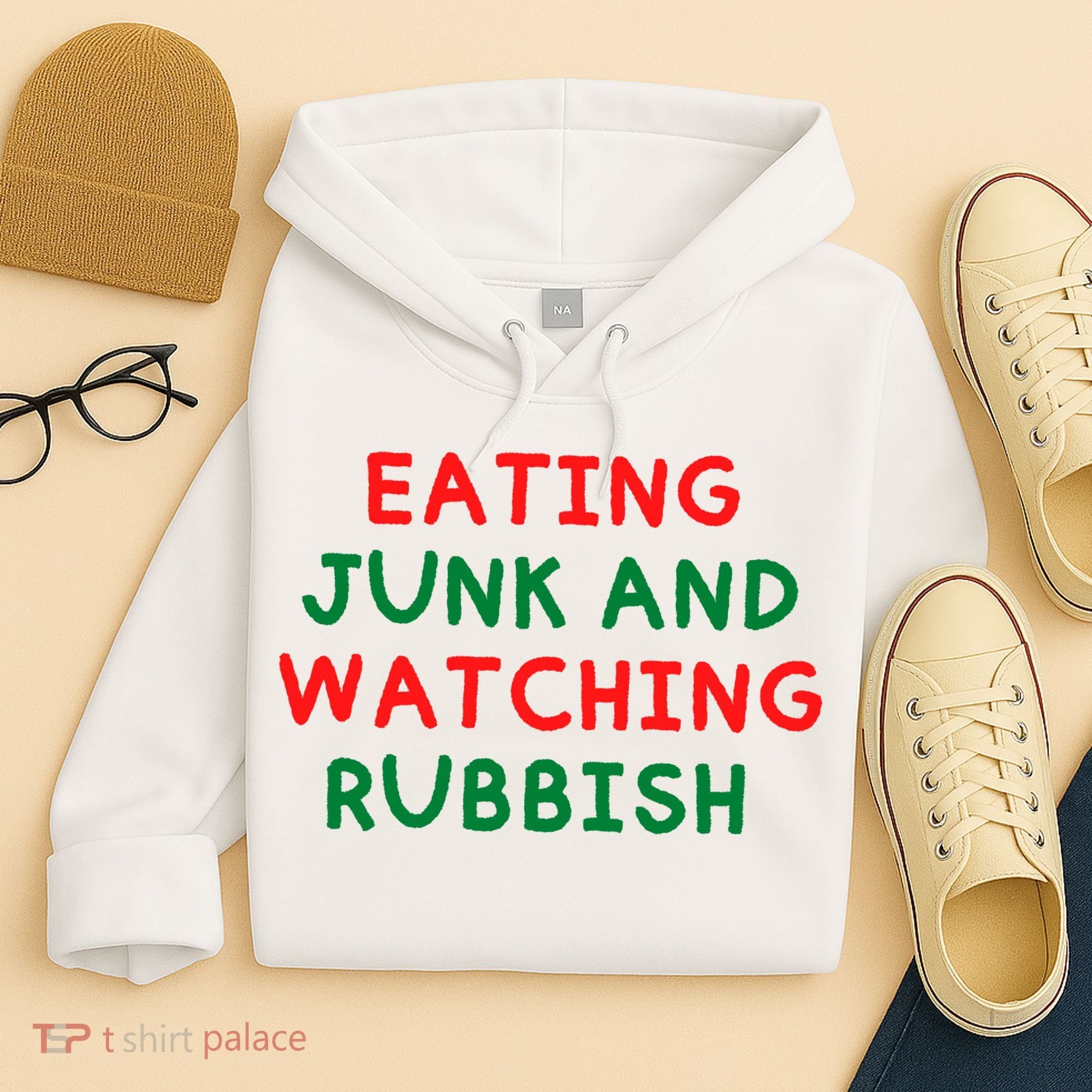 Eating Junk And Watching Rubbish Funny Christmas Hoodie