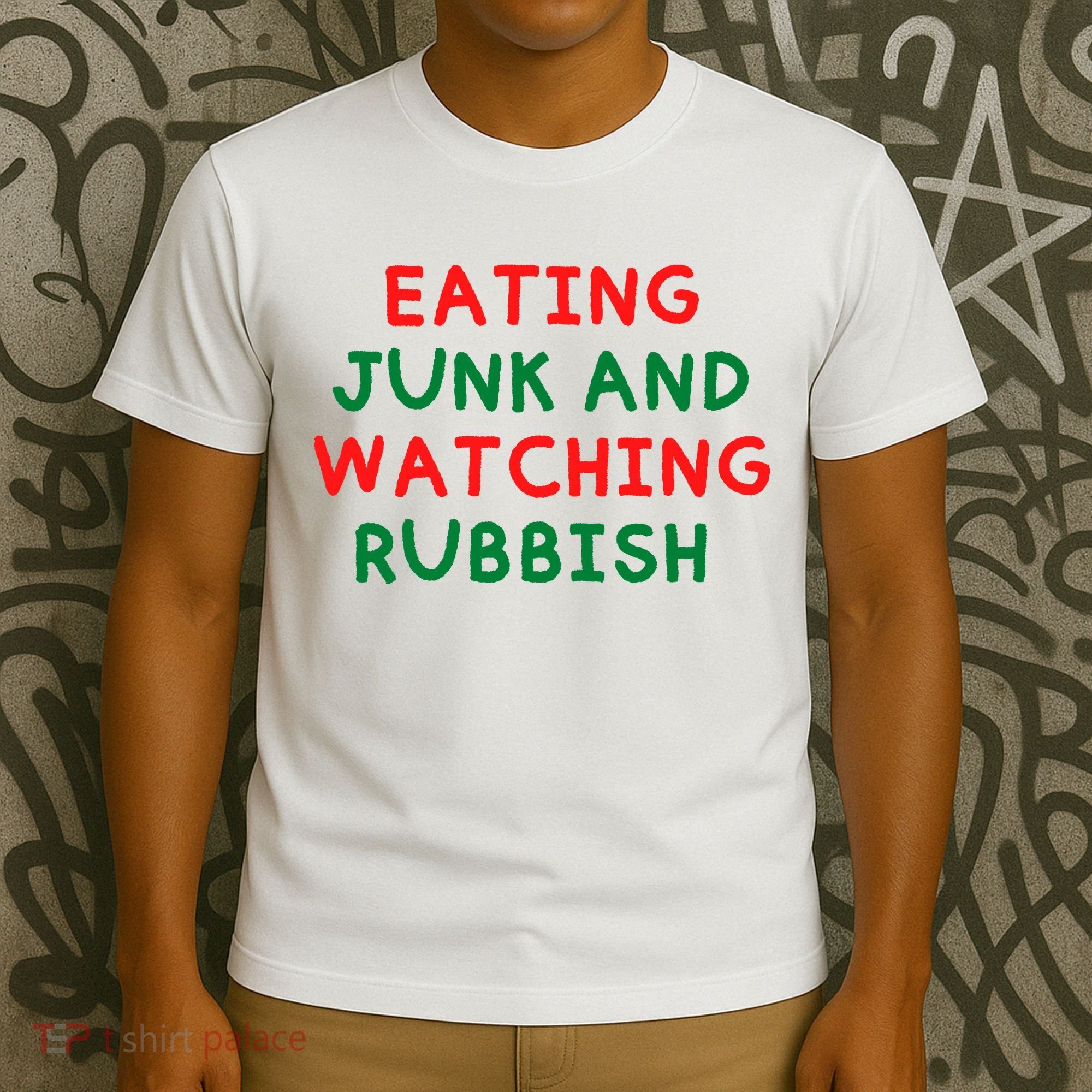 Eating Junk And Watching Rubbish Funny Christmas T-Shirt