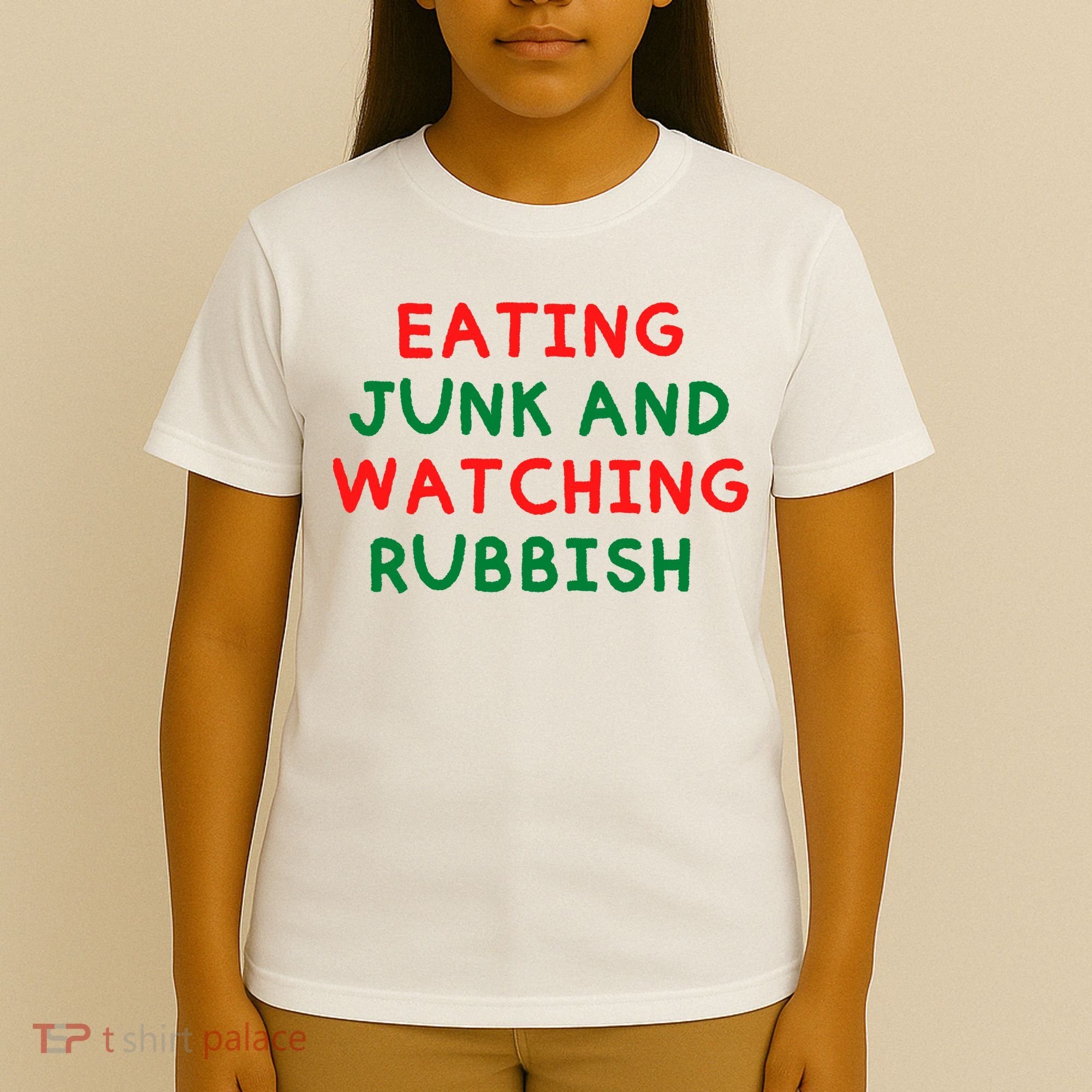 Eating Junk And Watching Rubbish Funny Christmas T-Shirt
