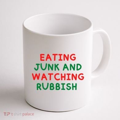 Eating Junk And Watching Rubbish Funny Christmas Coffee Mug back