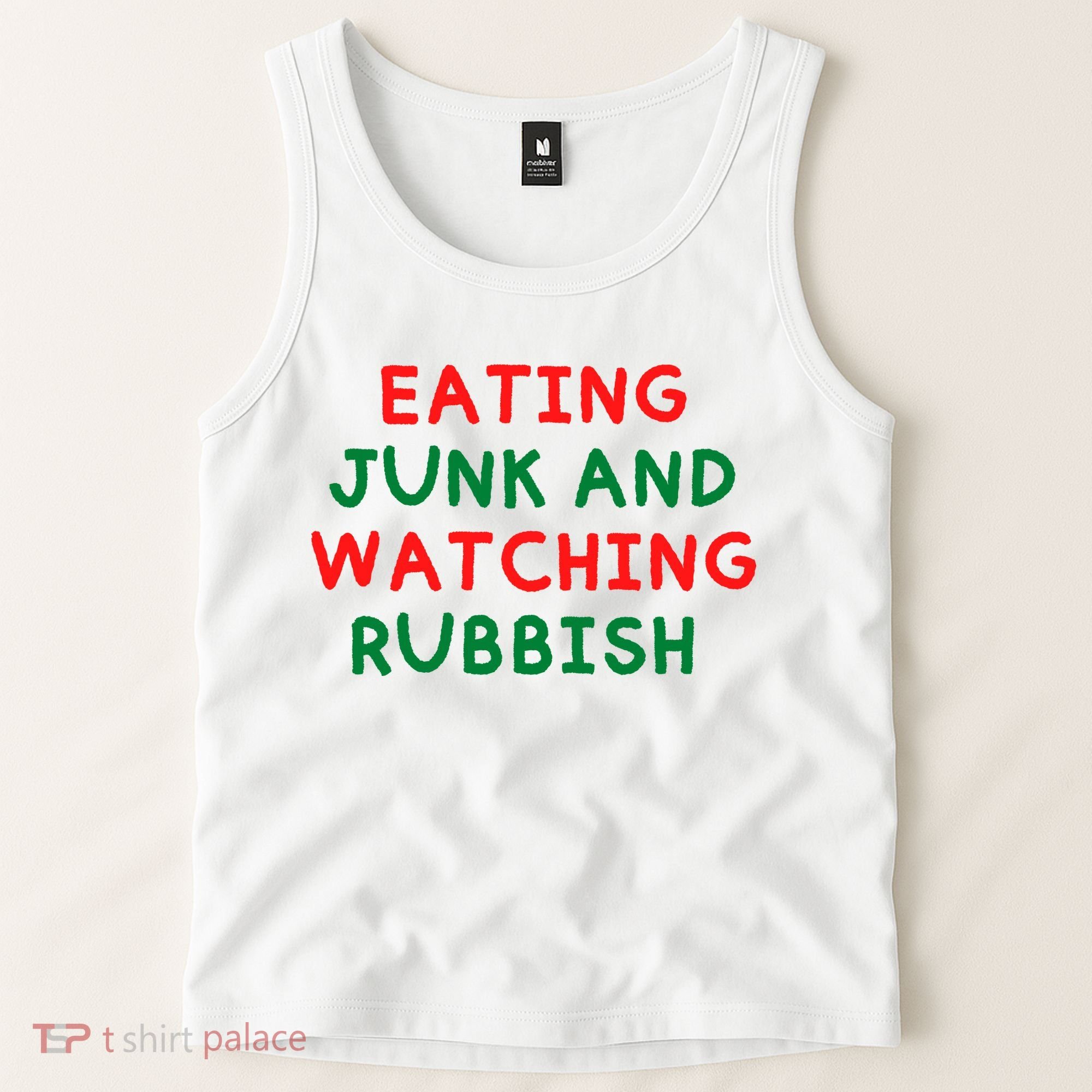 Eating Junk And Watching Rubbish Funny Christmas Tank Top