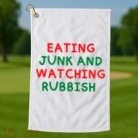 Eating Junk And Watching Rubbish Funny Christmas Golf Towel thumb 1