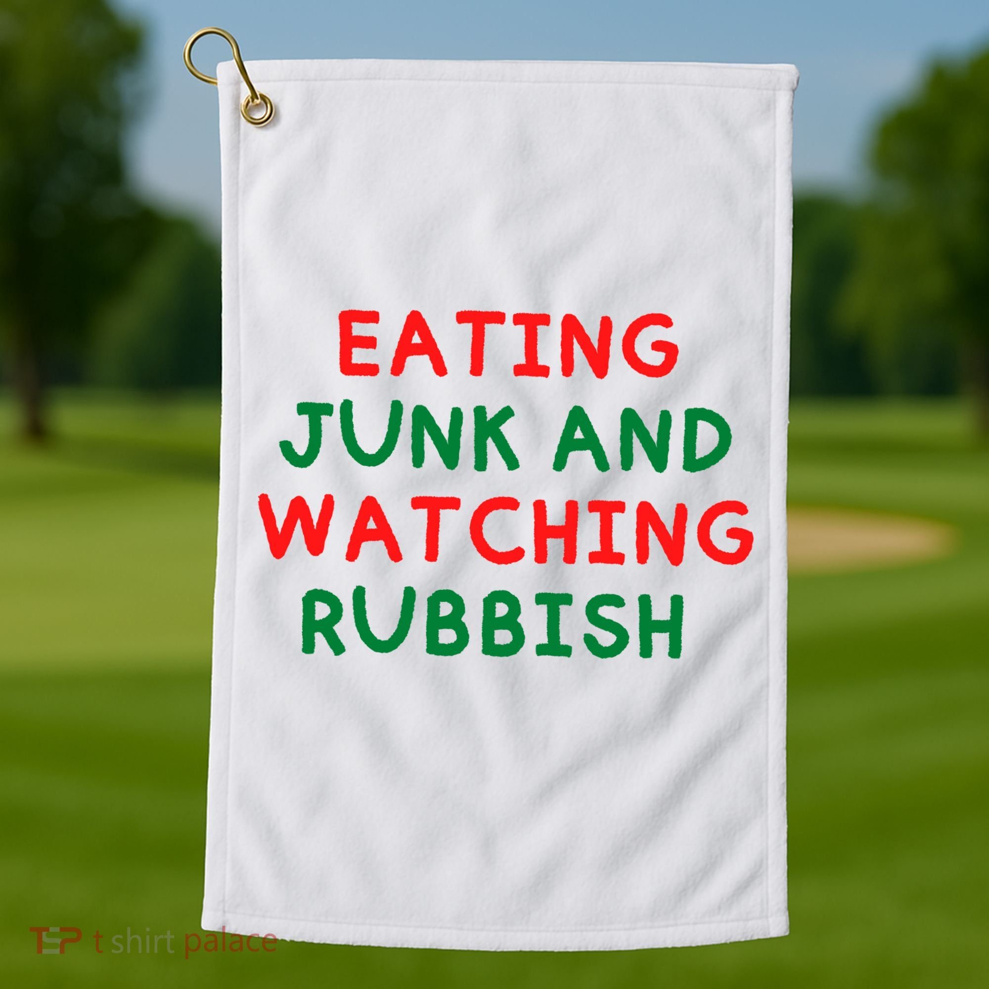 Eating Junk And Watching Rubbish Funny Christmas Golf Towel