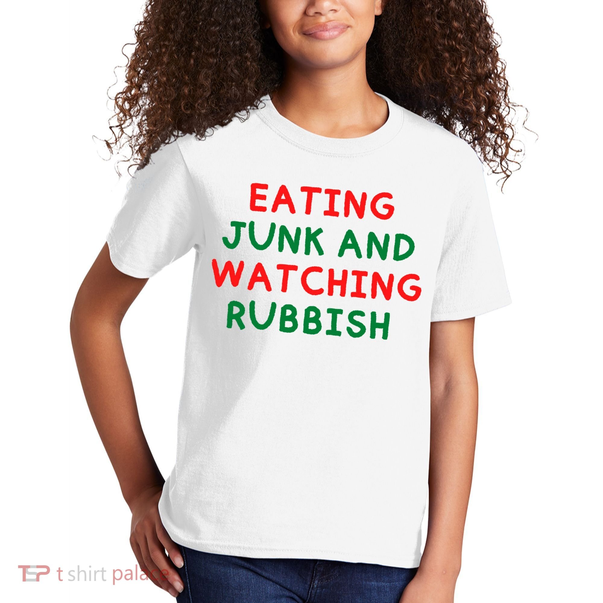 Eating Junk And Watching Rubbish Funny Christmas Kids T-Shirt