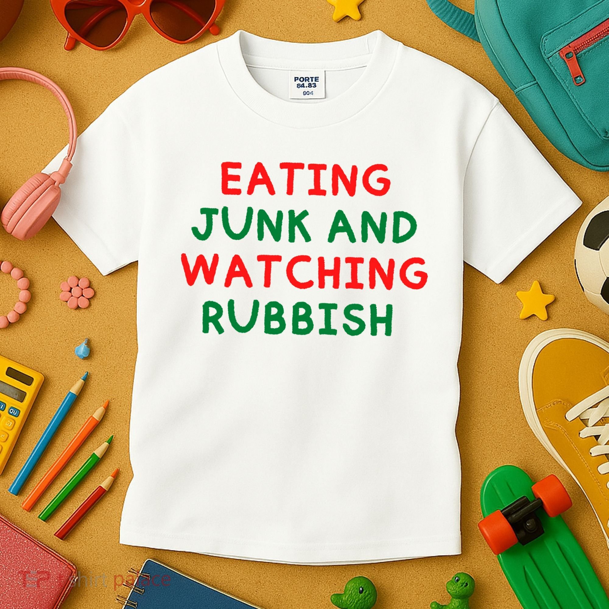 Eating Junk And Watching Rubbish Funny Christmas Kids T-Shirt