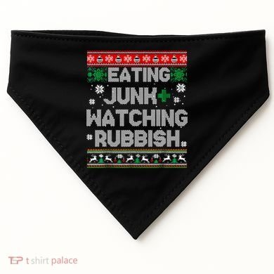 Eating Junk And Watching Rubbish Ugly Christmas Sweaters USA-Made Doggie Bandana