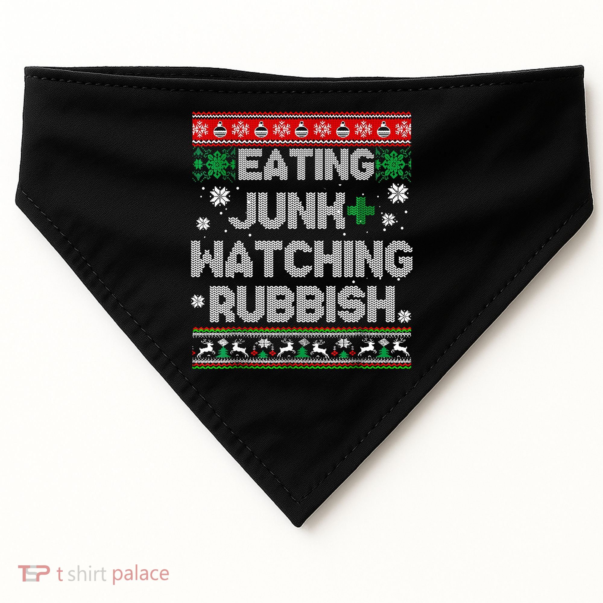 Eating Junk And Watching Rubbish Ugly Christmas Sweaters USA-Made Doggie Bandana
