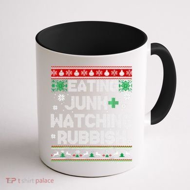 Eating Junk And Watching Rubbish Ugly Christmas Sweaters Coffee Mug back