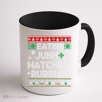 Eating Junk And Watching Rubbish Ugly Christmas Sweaters Coffee Mug thumb 1