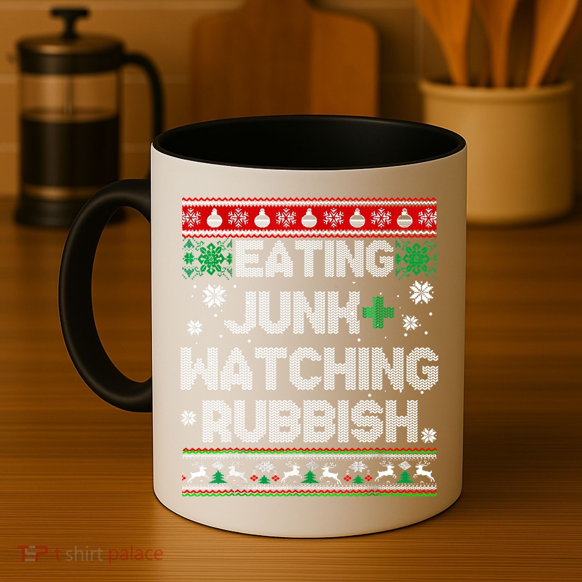 Eating Junk And Watching Rubbish Ugly Christmas Sweaters Coffee Mug