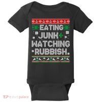 Eating Junk And Watching Rubbish Ugly Christmas Sweaters Baby Bodysuit thumb 0