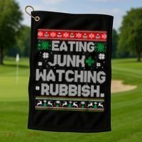 Eating Junk And Watching Rubbish Ugly Christmas Sweaters Golf Towel thumb 1