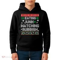 Eating Junk And Watching Rubbish Ugly Christmas Sweaters Kids Hoodie thumb 4