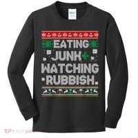 Eating Junk And Watching Rubbish Ugly Christmas Sweaters Kids Long Sleeve Shirt thumb 0